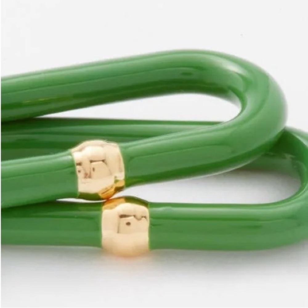 Bottega Veneta 💚 Chains Parakeet Gold Green Long Hoop Earrings - Picture 6 of 11